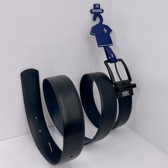 ORIGINAL PENGUIN MEN’S BLACK REVERSIBLE BELT, SMOOTH & TEXTURED BELT SIZE 38 - Picture 2 of 13